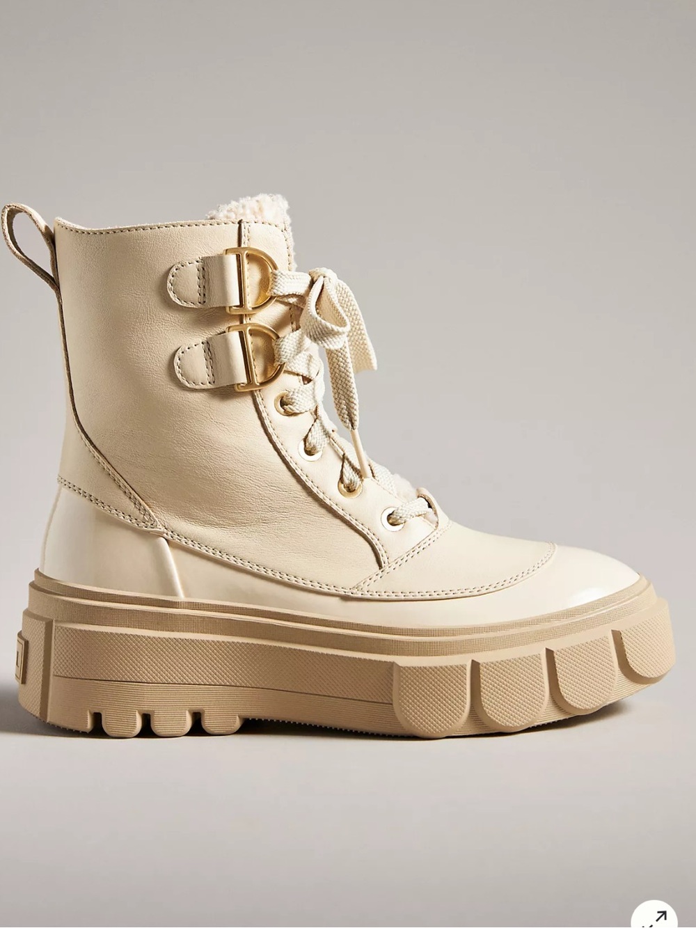 SOREL Caribou X Cozy Boots Cream Lace-Up Platform Ankle Boot with Gold Buckles